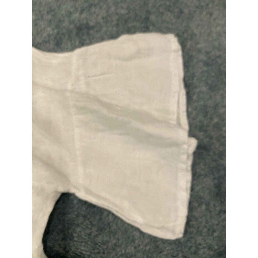 Viola Borghi L Cropped Top White 100% Linen From Italy Short Ruffle  Sleeves NEW - Picture 5 of 9